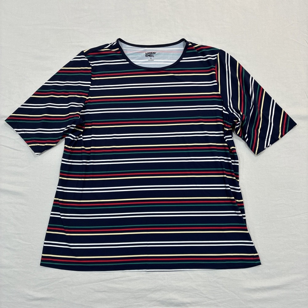 Lands' End Women's XL Sunshade UPF50 Elbow Sleeve Rash Guard Multicolored Stripe